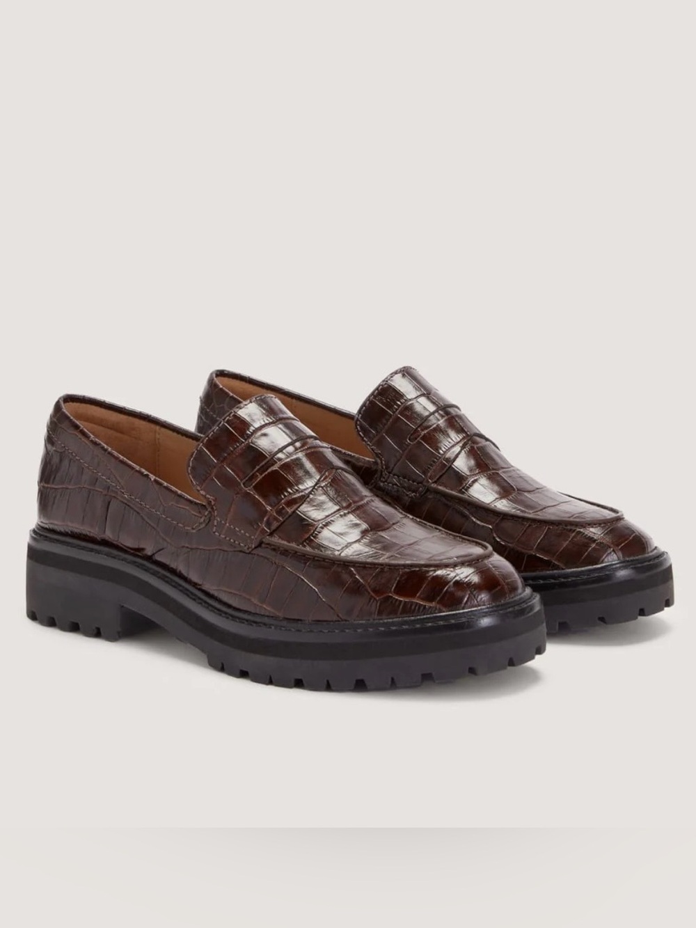 Everlane The Lug Loafer in Crocodile Embossed Brown Leather Size 8.5 EUC
